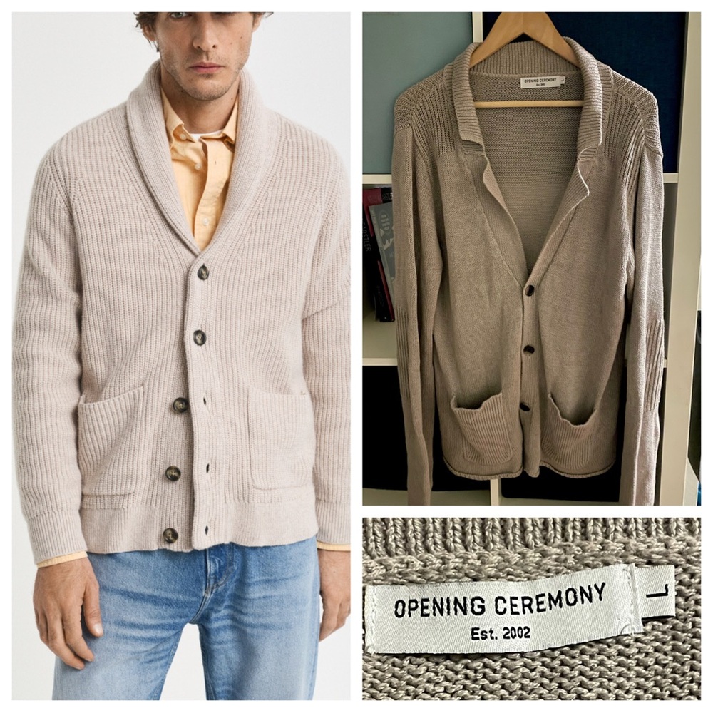 Opening Ceremony Men's Grey Knit Cardigan Sweater
